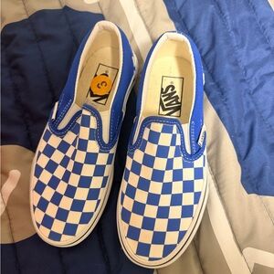 Vans Kids Blue and White Checkered Slip-On Sneakers
